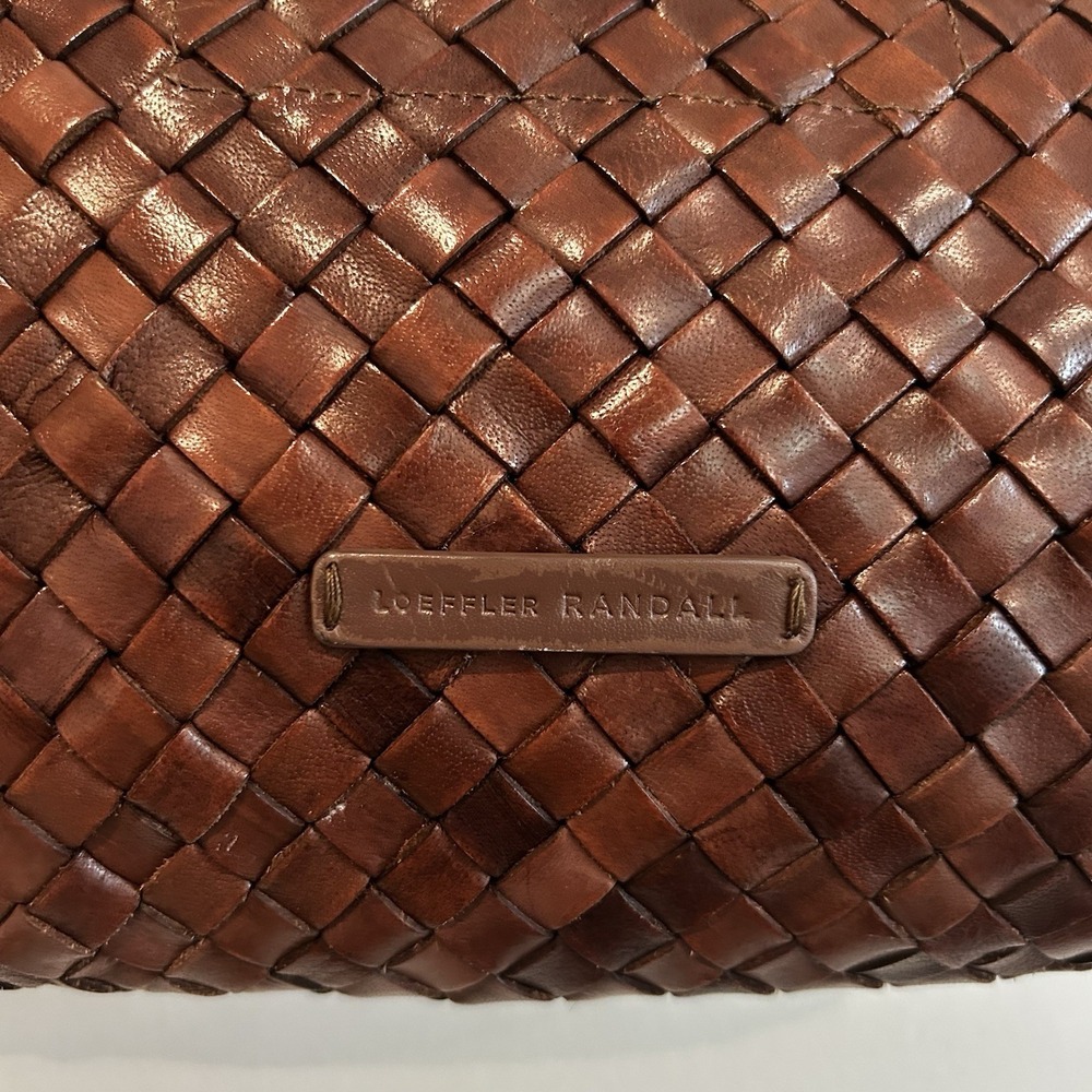 Loeffler Randall Woven Leather Shoulder Bag Brown Purse Wide Strap Adjustable - Picture 6 of 16